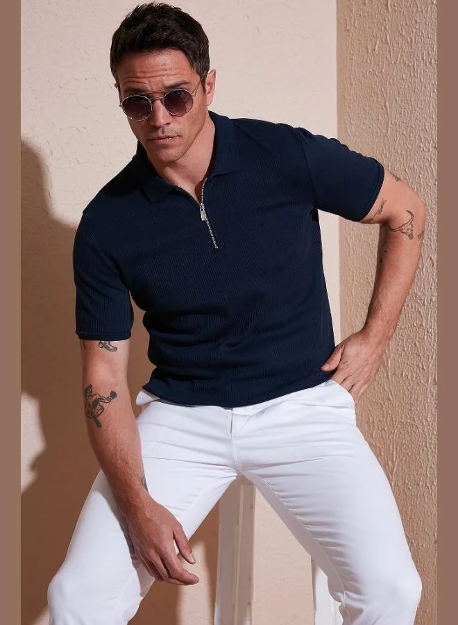 Buratti Buratti Cotton Regular Fit Zippered Polo Collar T Shirt Men's Polo Collar T-Shirt 5902738